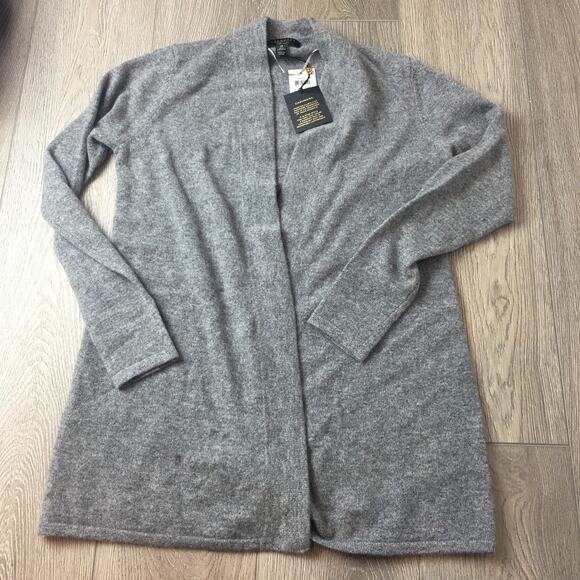 NWT Charter Club Cashmere Cardigan Sweater Open Knit Heather Gray Long Sleeve XS - Picture 2 of 5